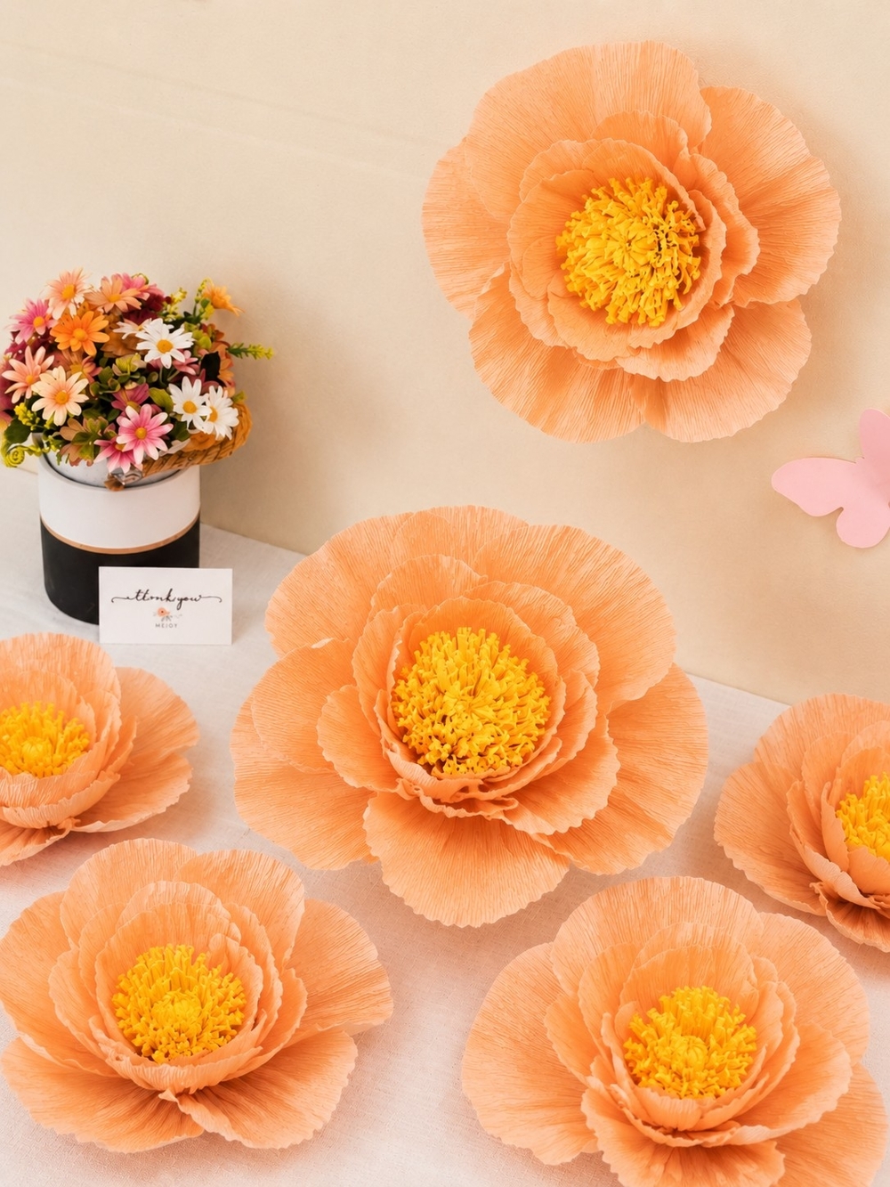 Set of 12 Peach Crepe Paper Flowers For Wedding, Birthday, Party